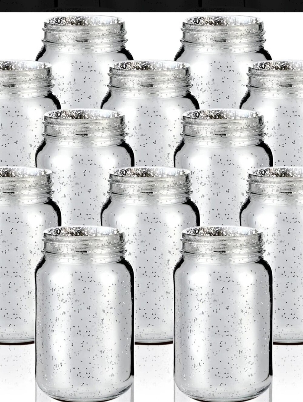 12 Silver Glitter Mason Jar Party Vases - Home Party Supplies